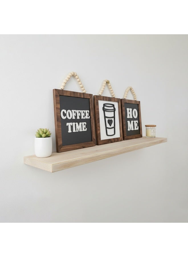 تبلوه خشبي بتصميم مميز بعبارة Coffee Time و Home بمقاس 18x18 للقطعة مصنوع من خشب MDF أسباني فاخر بسماكة 10 ملم ليضفي الي منزلك جمال واناقة لركن القهوة الخاص بكر - Image 3