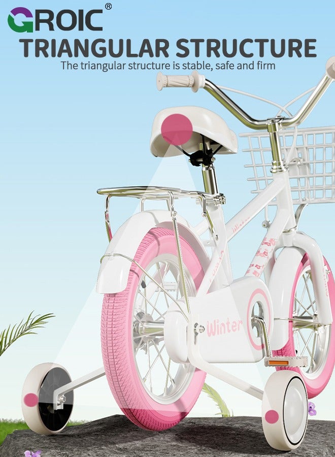 Kids Bike with Basket  for Toddlers and Kids,12 Inch with Training Wheels and Rear Rack,Princess Style Bicycle,Kid's Bicycle with Kickstand,Girls Bike