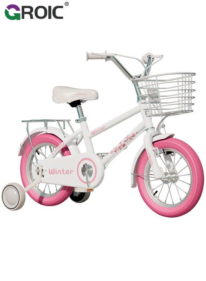 GROIC Kids Bike with Basket  for Toddlers and Kids,12 Inch with Training Wheels and Rear Rack,Princess Style Bicycle,Kid's Bicycle with Kickstand,Girls Bike  - Image 1