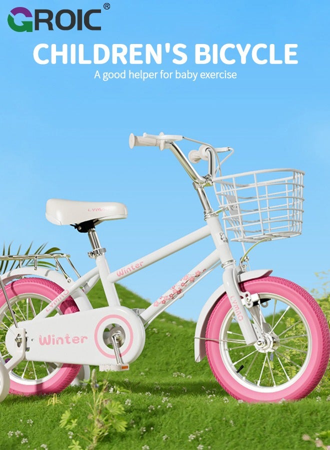 GROIC Kids Bike with Basket  for Toddlers and Kids,12 Inch with Training Wheels and Rear Rack,Princess Style Bicycle,Kid's Bicycle with Kickstand,Girls Bike  - Image 2