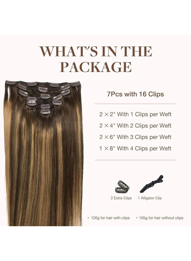 Goo-Goo Clip in Hair Extensions Real Human Hair, Remy Human Hair Extensions Clip ins for Women, Natural Human Hair, 18inch 120g 7Pcs, 4/27/4 Balayage Chocolate Brown to Caramel Blonde - Image 2