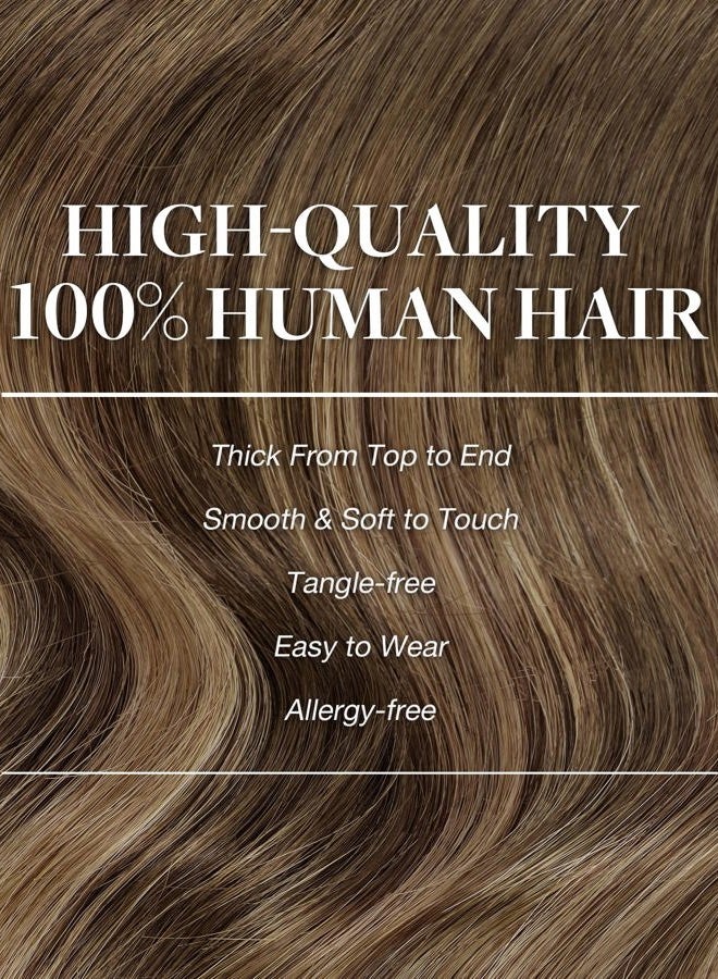 Goo-Goo Clip in Hair Extensions Real Human Hair, Remy Human Hair Extensions Clip ins for Women, Natural Human Hair, 18inch 120g 7Pcs, 4/27/4 Balayage Chocolate Brown to Caramel Blonde - Image 4