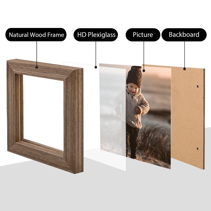 KINLINK 4x4 Picture Frame  Brown Square Solid Wood Frames for Pictures 4x4 without Mat  Wall and Tabletop Display Photo Frames Brown Wood 4 Pack - Image 2