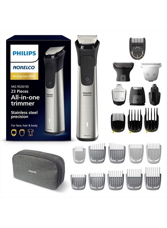 Norelco Philips Multi Groomer 23 Piece Men's Grooming Kit, Trimmer for Beard, Head, Face, Body, and Groin - Stainless Steel Precision. No Blade Oil Needed. MG9520/50 - Image 1
