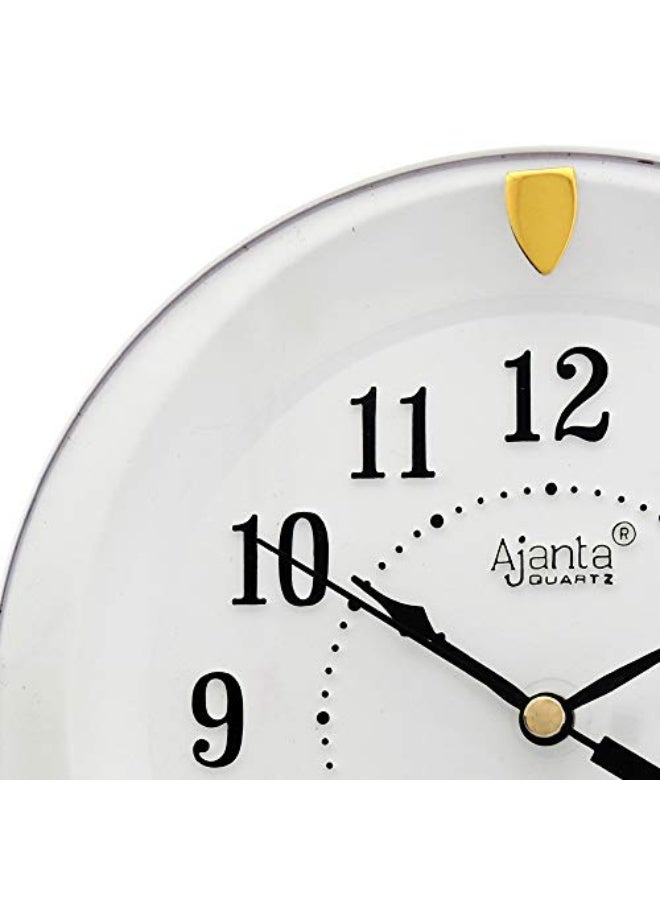 Ajanta ساعة حائط أنالوج بلاستيكية بحركة أجانتا – تصميم دائري مدمج 7 بوصة – قرص أبيض – ساعة كوارتز تقليدية تصدر صوت التكتكة للمنزل والمكتب والمطبخ وغرفة النوم (الموديل 1267-أبيض) - Image 2