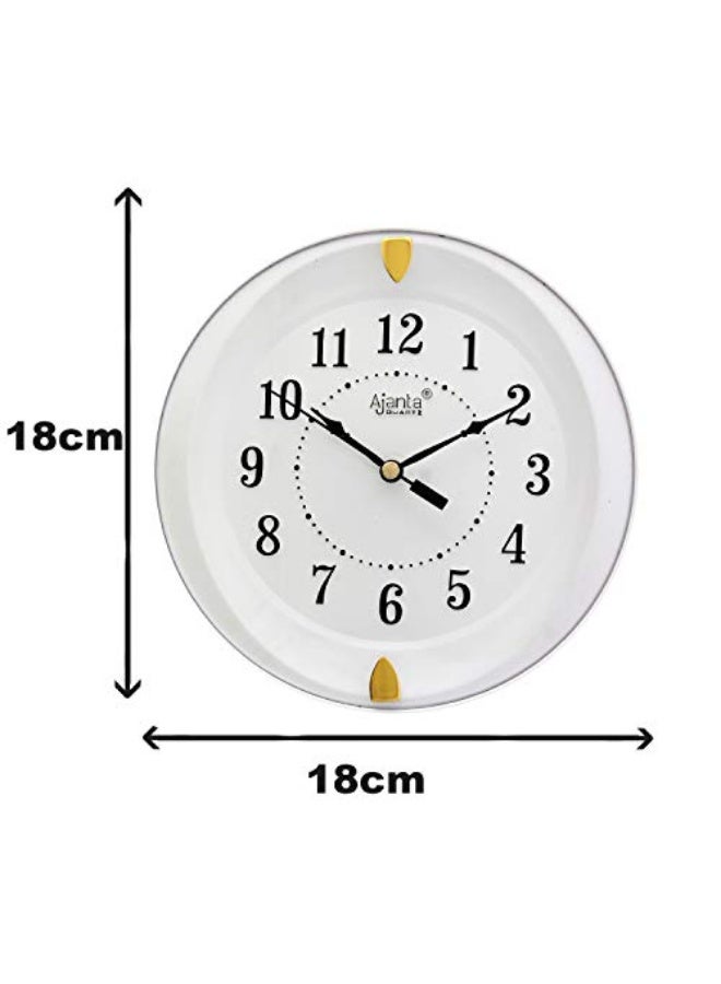 Ajanta ساعة حائط أنالوج بلاستيكية بحركة أجانتا – تصميم دائري مدمج 7 بوصة – قرص أبيض – ساعة كوارتز تقليدية تصدر صوت التكتكة للمنزل والمكتب والمطبخ وغرفة النوم (الموديل 1267-أبيض) - Image 4