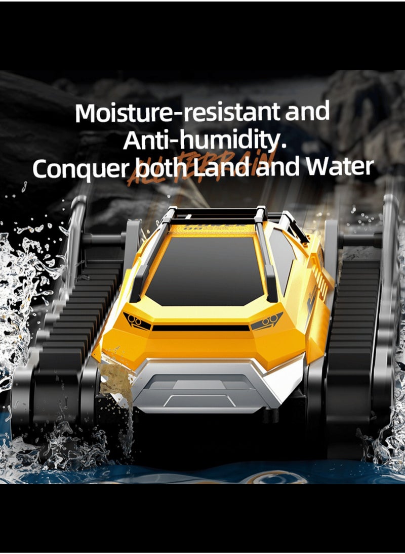 Harvestoy 2.4GHz RC Tank,Electric Stunt Car,All Place Amphibious Righting Remote Control Crawler Vehicle for Mountain Roads Sandy Beaches Waterproof Controlled Car Yellow  - Image 2
