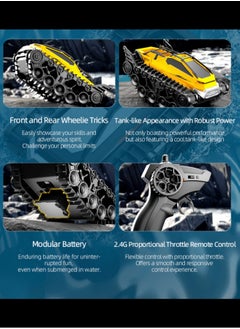 Harvestoy 2.4GHz RC Tank,Electric Stunt Car,All Place Amphibious Righting Remote Control Crawler Vehicle for Mountain Roads Sandy Beaches Waterproof Controlled Car Yellow  - Image 5