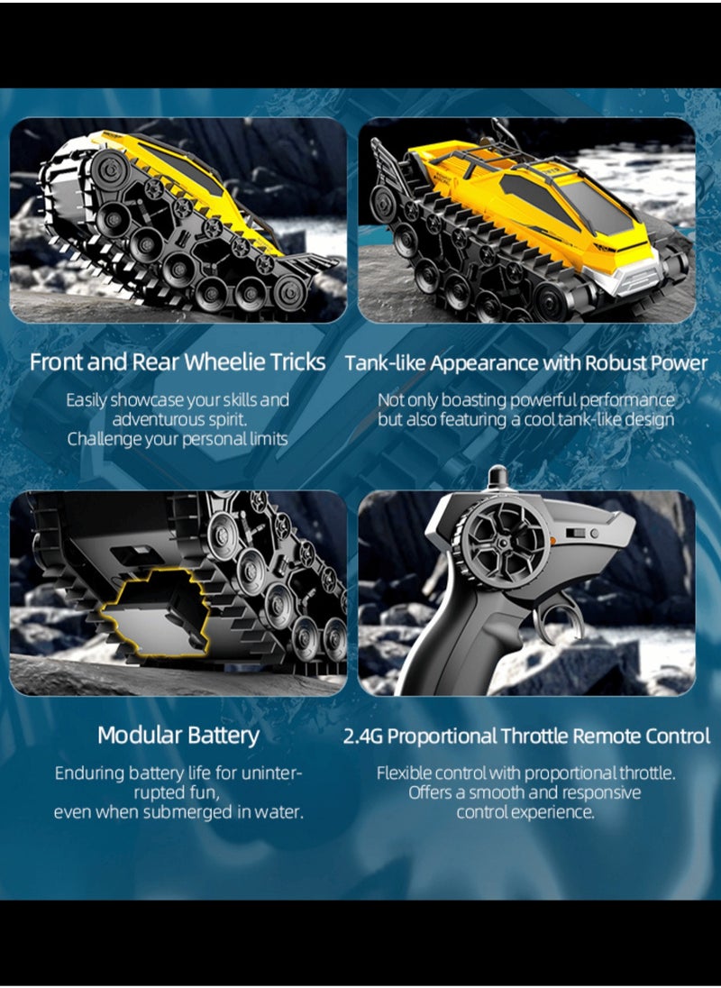Harvestoy 2.4GHz RC Tank,Electric Stunt Car,All Place Amphibious Righting Remote Control Crawler Vehicle for Mountain Roads Sandy Beaches Waterproof Controlled Car Yellow  - Image 5