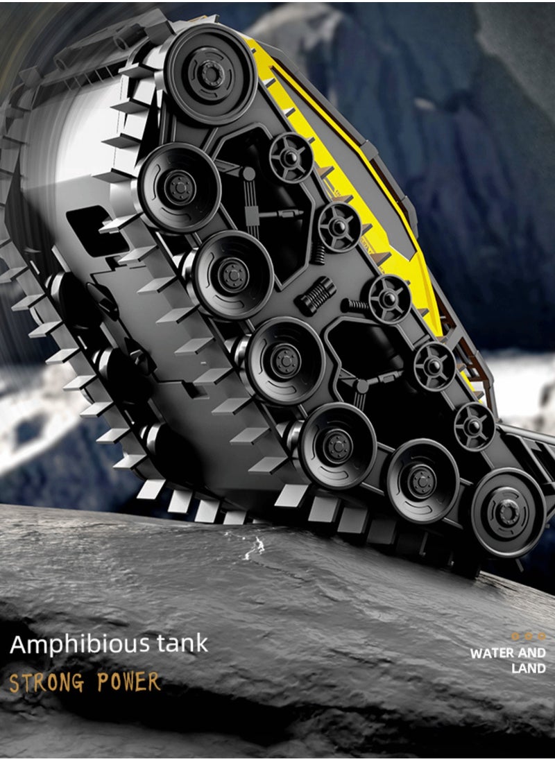 Harvestoy - 2.4GHz RC Tank,Electric Stunt Car,All Place Amphibious Righting Remote Control Crawler Vehicle for Mountain Roads Sandy Beaches Waterproof Controlled Car Yellow - Image 1