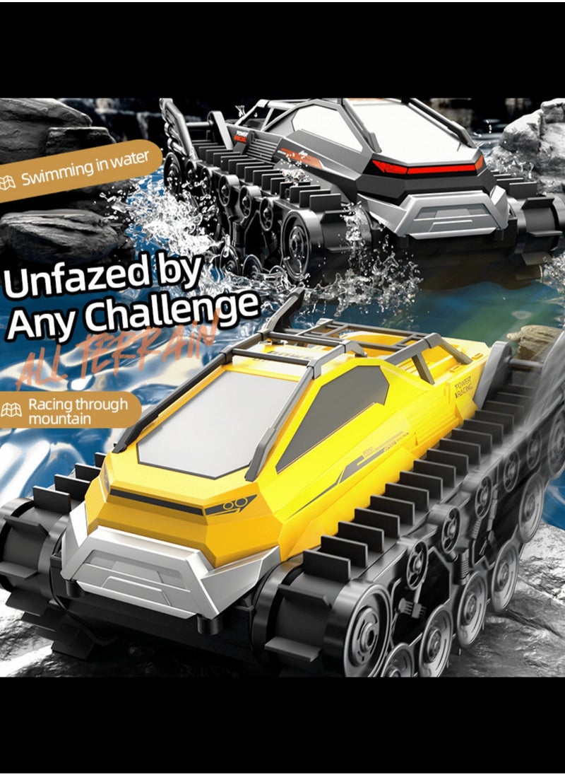 Harvestoy 2.4GHz RC Tank,Electric Stunt Car,All Place Amphibious Righting Remote Control Crawler Vehicle for Mountain Roads Sandy Beaches Waterproof Controlled Car Yellow  - Image 3