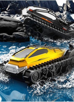 Harvestoy 2.4GHz RC Tank,Electric Stunt Car,All Place Amphibious Righting Remote Control Crawler Vehicle for Mountain Roads Sandy Beaches Waterproof Controlled Car Yellow  - Image 4