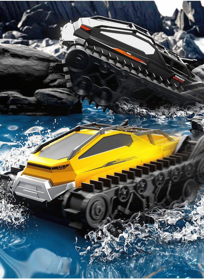 Harvestoy 2.4GHz RC Tank,Electric Stunt Car,All Place Amphibious Righting Remote Control Crawler Vehicle for Mountain Roads Sandy Beaches Waterproof Controlled Car Yellow  - Image 4