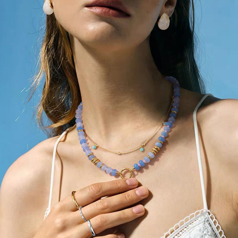 KissYan Beaded Necklaces for Women, Handmade Natural Stone Boho Choker with 14K Gold Plated Clasp Summer Beach Jewelry Gift(HL) - Image 4