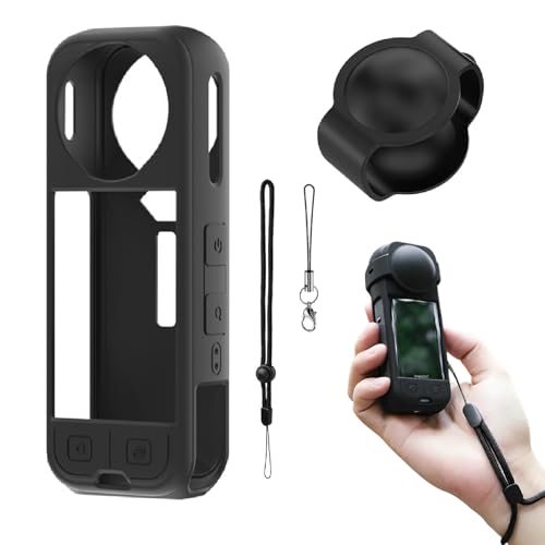 Gozaqe Compatible with Insta360 X5,Silicone Protective Case with Lens Cap,Soft Silicone Cover Protection Grip Case & Lanyard,Skin Cover for Action Camera,Battery Side Open - Image 1