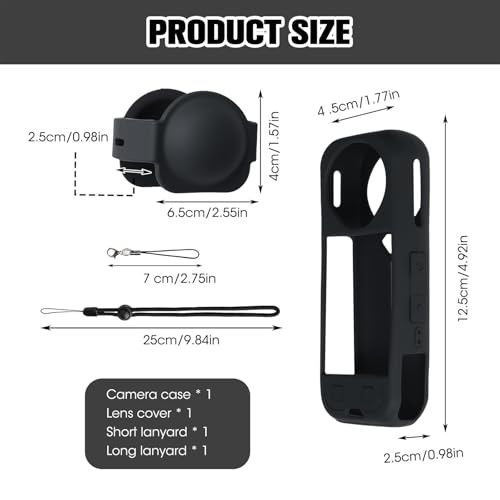 Gozaqe Compatible with Insta360 X5,Silicone Protective Case with Lens Cap,Soft Silicone Cover Protection Grip Case & Lanyard,Skin Cover for Action Camera,Battery Side Open - Image 2