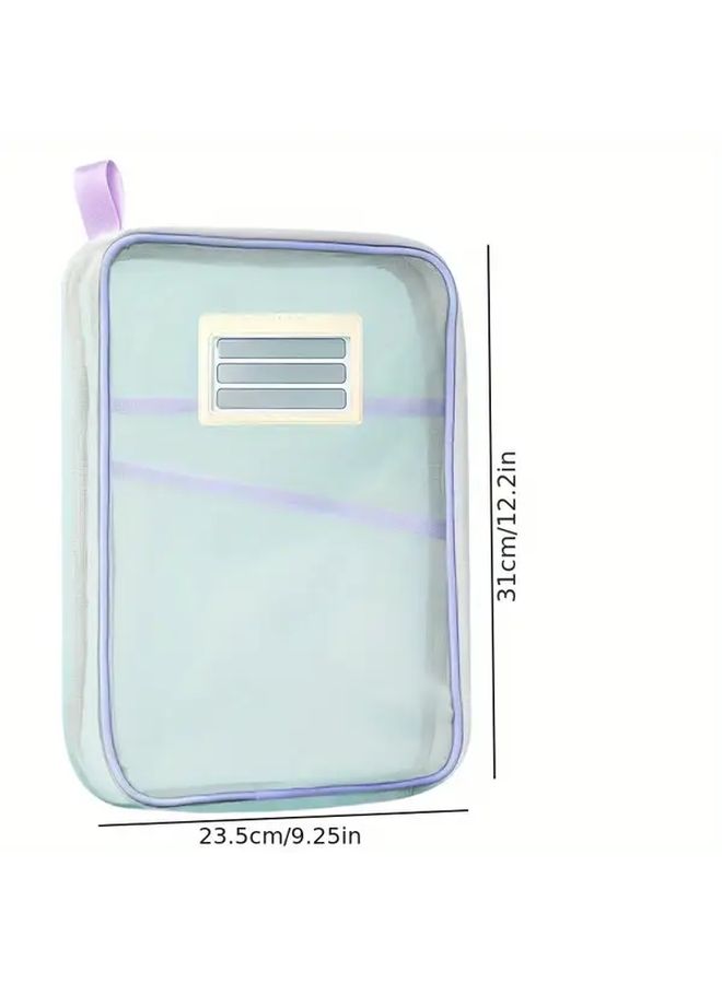 One Heavy Duty A4 Zippered File Organizer With 3 Layer Grid Storage And Top Handle Durable Nylon File Storage Binder Compact Lightweight Design With Label Pockets Compatible With A4 Paper And Binders Suitable For School Office Travel Green - Image 3