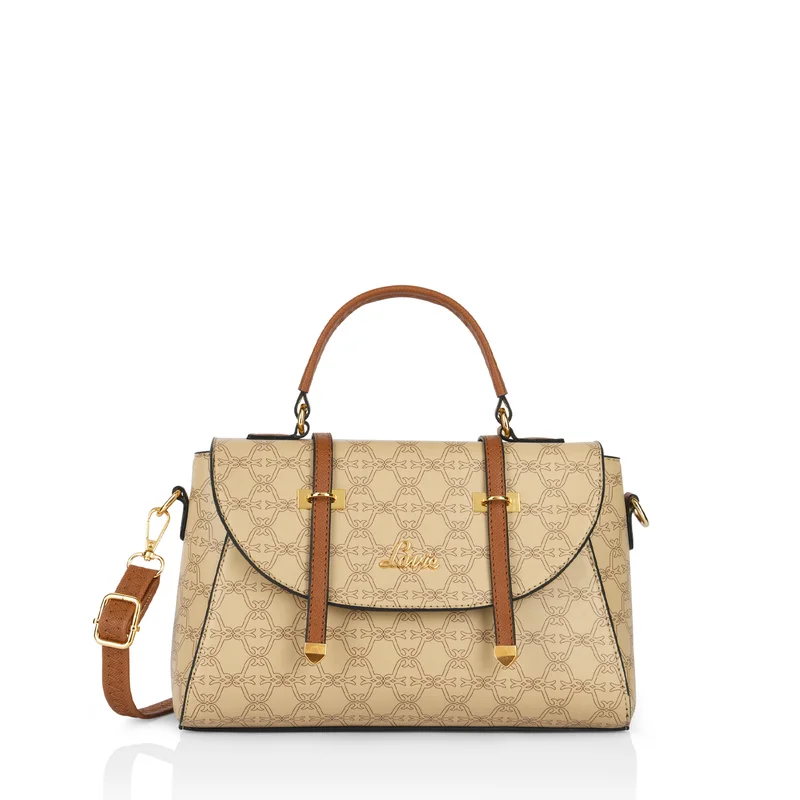 Women's Mono Beech Flap Satchel Handbag (Beige)