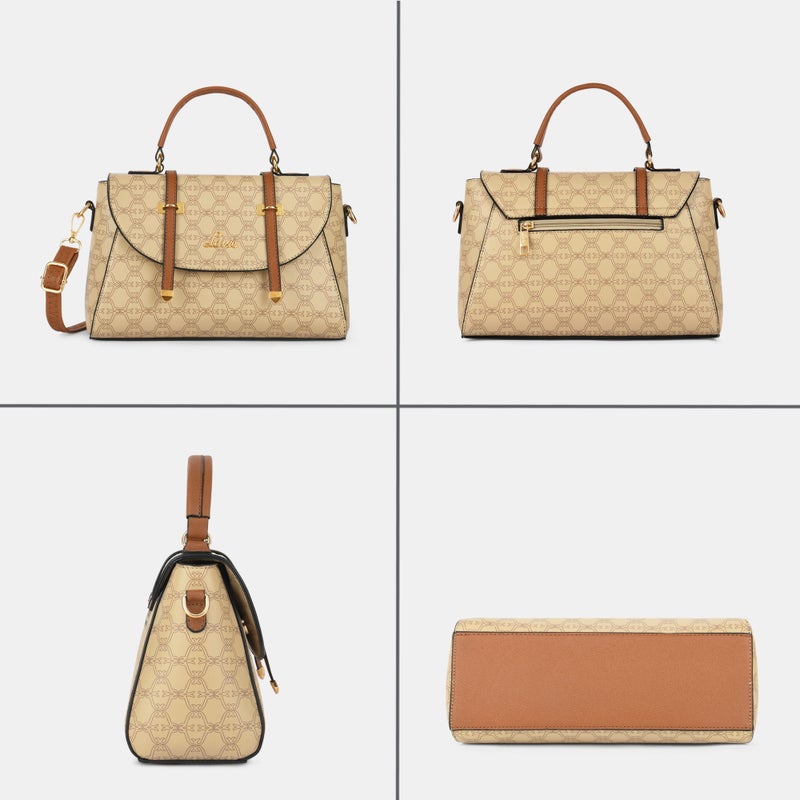Lavie Women's Mono Beech Flap Satchel Handbag (Beige) - Image 5