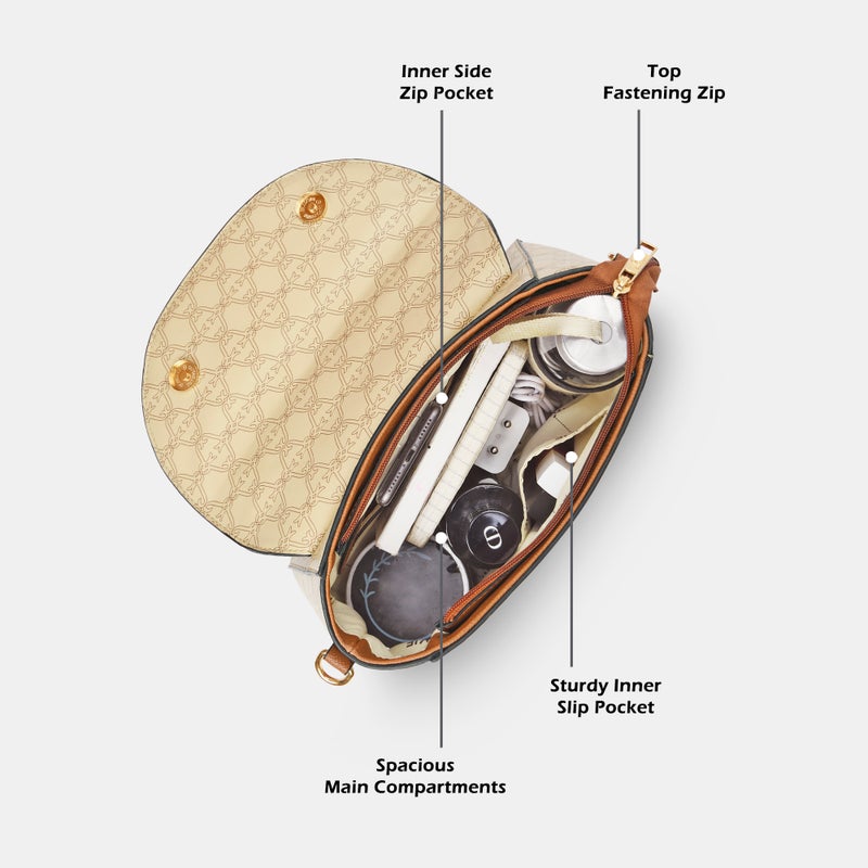 Lavie Women's Mono Beech Flap Satchel Handbag (Beige) - Image 3