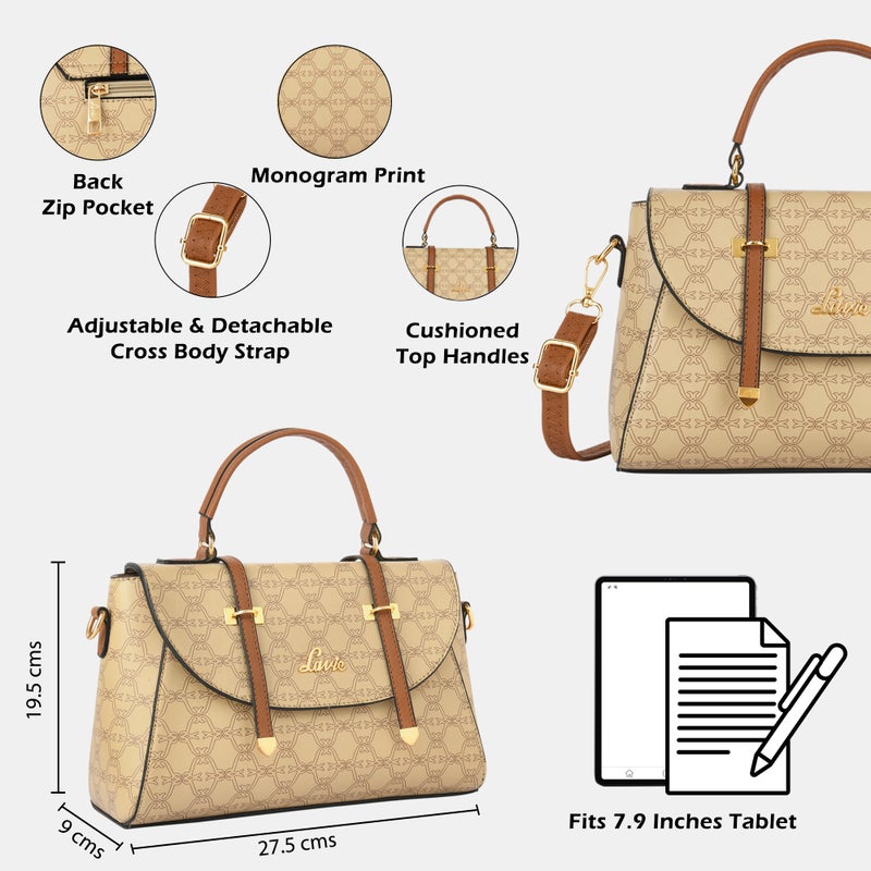 Lavie Women's Mono Beech Flap Satchel Handbag (Beige) - Image 4