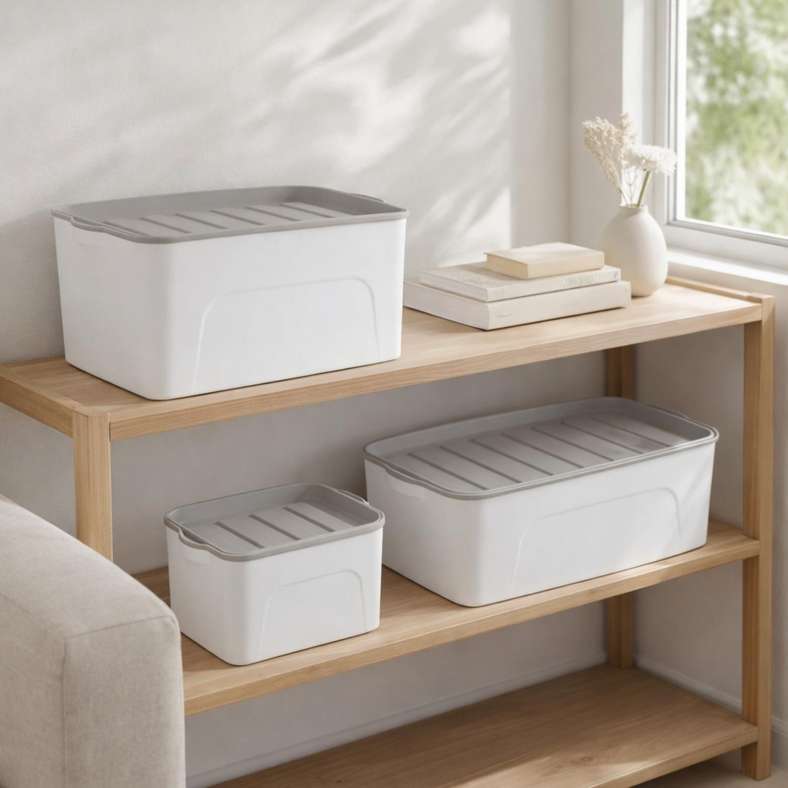 Pan Home Alaine Storage Box with Lid 45x30.7x24cm - White/Grey - 262TCI9900055 - Image 2