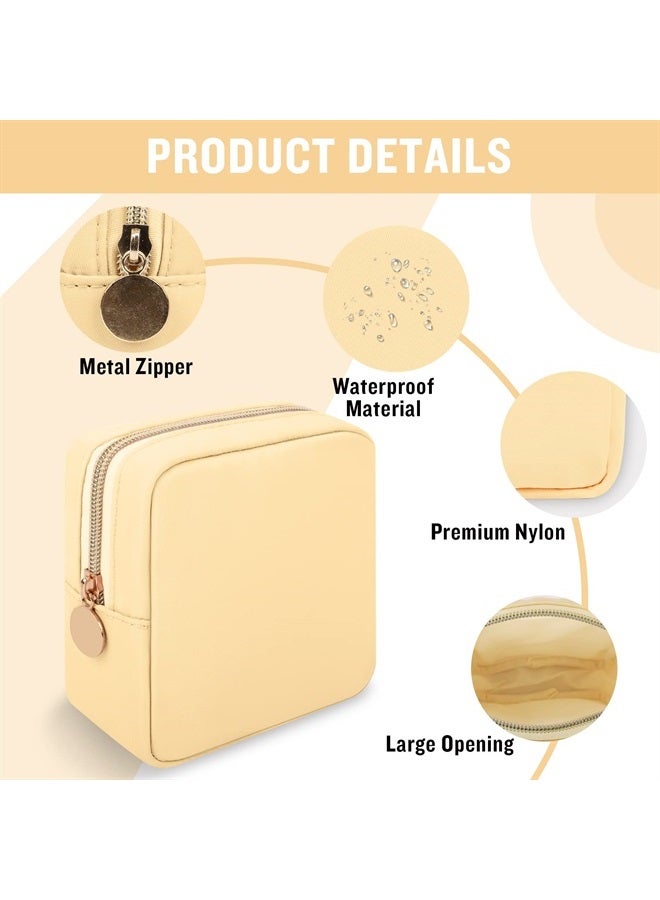 Iqimott Nylon Mini Makeup Bag, Preppy Small Cosmetic Bag Compact Make up Pouch Toiletry Bag, Waterproof Zipper Purse Travel Coin Pouch Sanitary Napkin Storage Bag for Women Girls Teens(Cyan) - Image 1