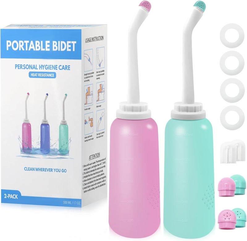RUFCRIL Peri Bottle – 2-Pack Portable Bidet with Bag, 17oz (500ml) TPE Bottle (Boilable), Dual Sealing Rings – For Postpartum Care, Hemorrhoid Relief & Personal Hygiene – Ideal for Home & Travel - Image 1