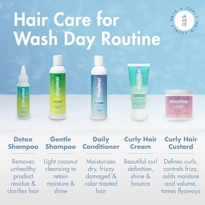 MopTop Curly Hair Care Kit - Detox Shampoo, Gentle Shampoo, Daily Conditioner, Moisturizing Curl Gel, Lightweight Hold Hair Care Products for Wash Day Routine - Image 2