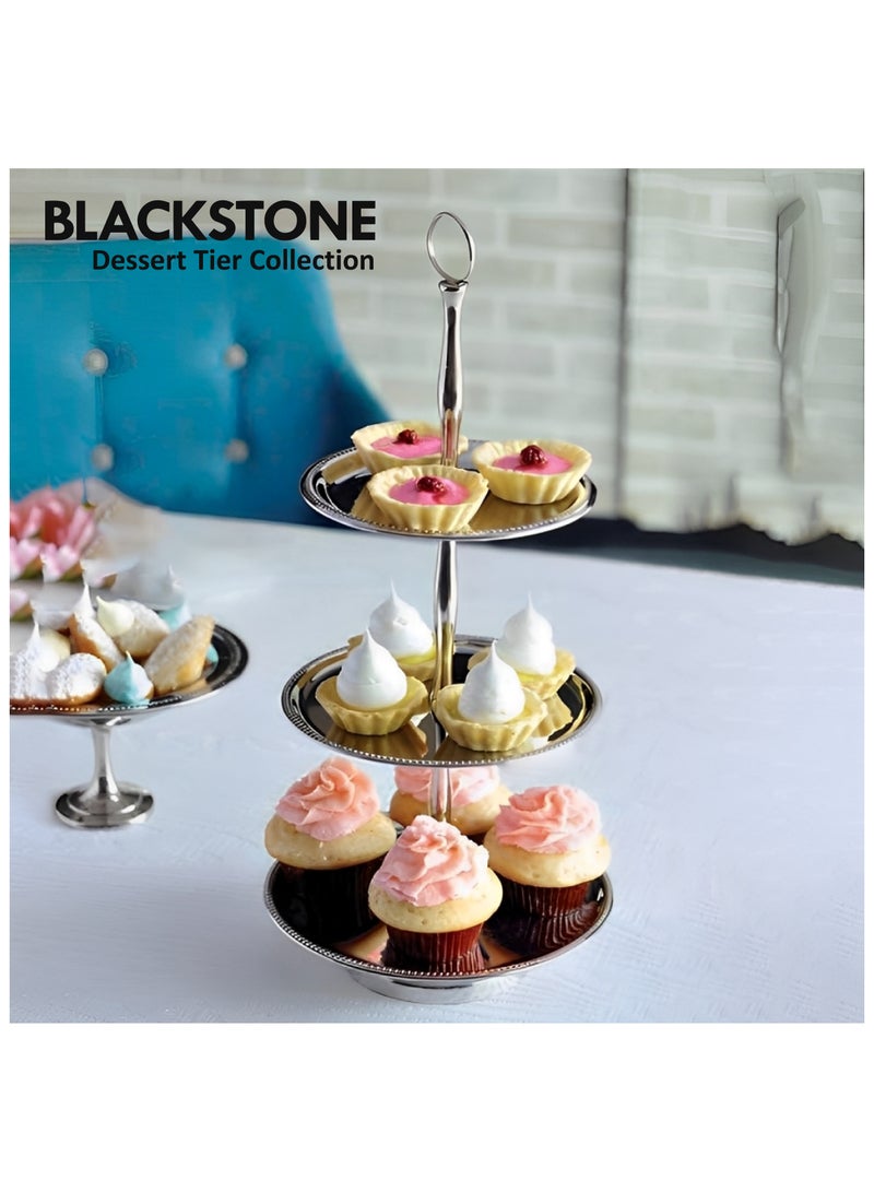 BLACKSTONE حامل حلويات من الفولاذ المقاوم للصدأ 3 طبقات بارتفاع 39 سم لتقديم الطعام في الحفلات الأنيقة - Image 3