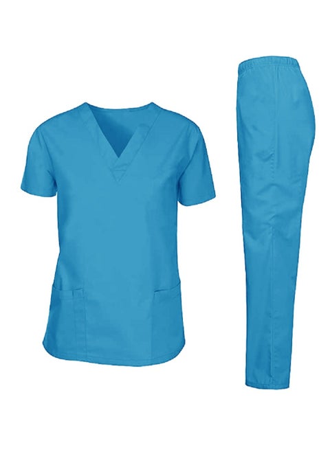 Scrubs Medical Uniform Unisex Top and Pants Cyan Nurse Suit Set