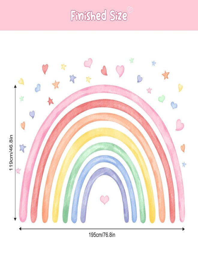 Supzone ملصقات جدارية كبيرة بألوان قوس قزح مقاس 77 × 47 بوصة للفتيات، قابلة للتقشير واللصق، لوحة جدارية فنية من الفينيل بألوان قوس قزح على شكل قلوب ونجوم بألوان مائية للأطفال الصغار وغرف النوم وغرف اللعب والفصول الدراسية - Image 4