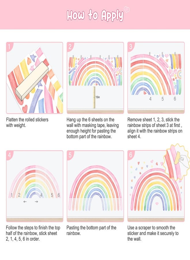 Supzone ملصقات جدارية كبيرة بألوان قوس قزح مقاس 77 × 47 بوصة للفتيات، قابلة للتقشير واللصق، لوحة جدارية فنية من الفينيل بألوان قوس قزح على شكل قلوب ونجوم بألوان مائية للأطفال الصغار وغرف النوم وغرف اللعب والفصول الدراسية - Image 3