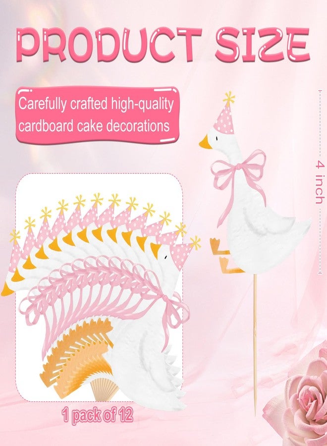 Reallnaive 12 Pcs Silly Goose Cupcake Toppers Funny One Silly Goose Party Decoration Geese Cake Toppers for Girls Boys Baby Shower Birthday Party Supplies (Pink) - Image 2