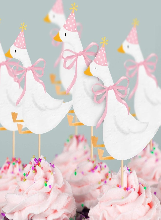 Reallnaive 12 Pcs Silly Goose Cupcake Toppers Funny One Silly Goose Party Decoration Geese Cake Toppers for Girls Boys Baby Shower Birthday Party Supplies (Pink) - Image 4
