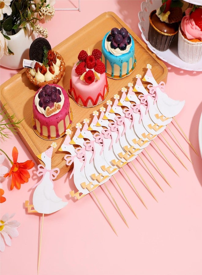 Reallnaive 12 Pcs Silly Goose Cupcake Toppers Funny One Silly Goose Party Decoration Geese Cake Toppers for Girls Boys Baby Shower Birthday Party Supplies (Pink) - Image 3