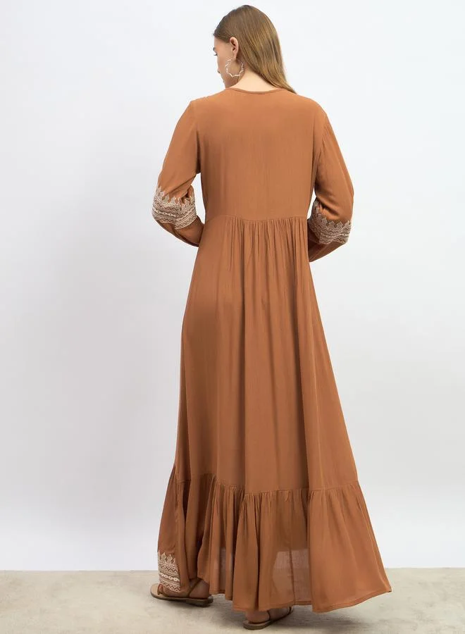 Styli Embroidered Peasant Maxi Dress