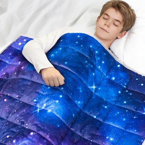 Solfres 5lbs Weighted Blanket, 36 x 48 Inches, Printing Heavy Blanket 5 Pounds for Children and Teens Ultra Soft and Cozy, Stars, Sensory Items, Nebula Galaxy - Image 1