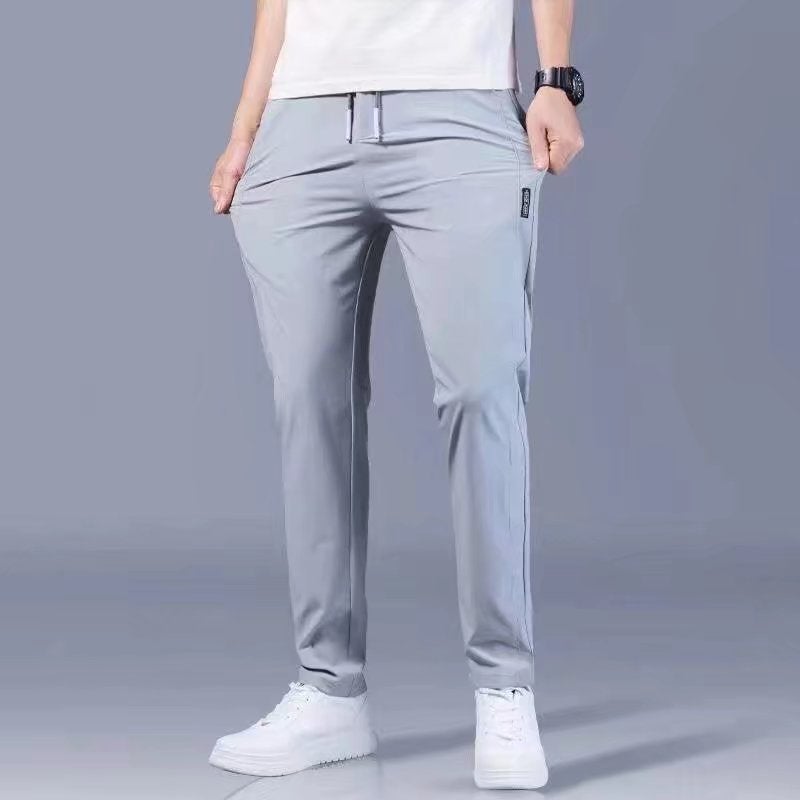 Youth New 2024 Autumn and Winter fleece-lined Korean Pants Mens Fashion Non-ironing Straight Dress Pants Straight-light gray Black Label Pants
