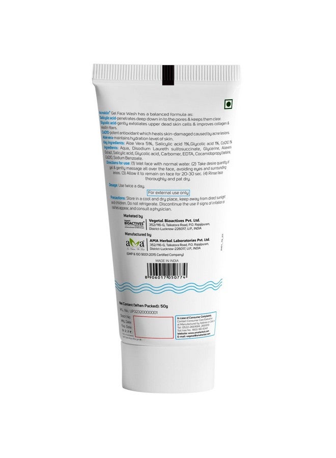 Vegetal Acnoklin Gel Face Wash for Acne and Oily Skin, with Salicylic Acid and Q10, pH 5.5, 50g (Pack of 2) - Image 2