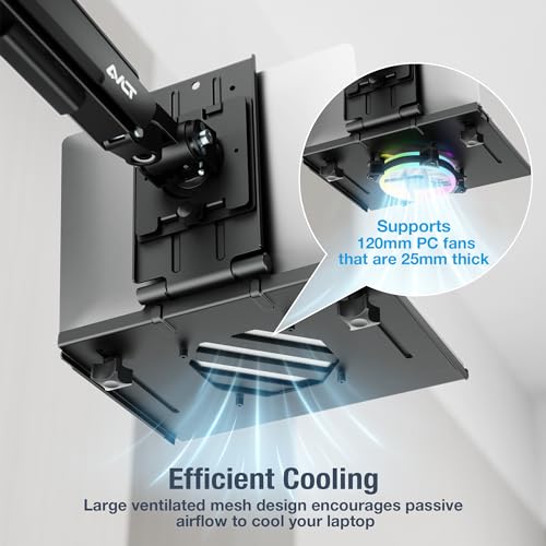 AVLT Adjustable Laptop Tray with Support for 120mm Fans Compatible with VESA 75x75 Monitor Arm - Suitable for Laptops Up to 17Inch - Weighs 4.41lbs, Black (Fan Not Included) - Image 4