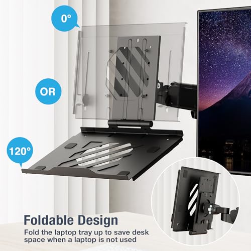 AVLT Adjustable Laptop Tray with Support for 120mm Fans Compatible with VESA 75x75 Monitor Arm - Suitable for Laptops Up to 17Inch - Weighs 4.41lbs, Black (Fan Not Included) - Image 5