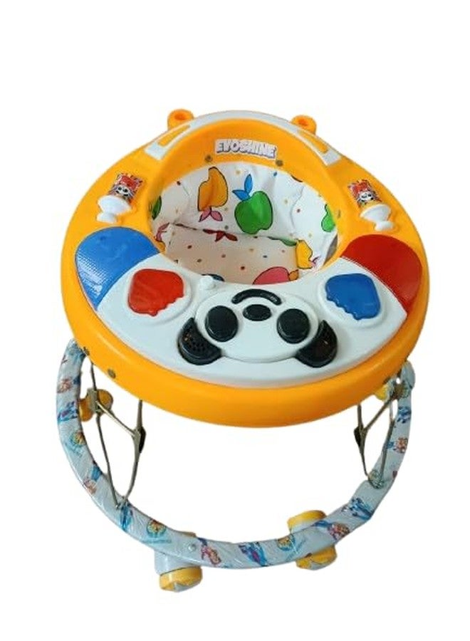 EVOSHINE Baby Round Walker with Music, Heavy Duty Metal Frame, 6-18 Months Baby Activity Walker, Safe & Comfortable First Step Walking Support (Yellow) - Image 1
