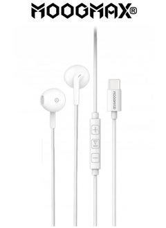 1.2m Type-C earphones wired. Type-C headset wired with a clear, built-in mic. Compatible with iPhone 16 and 15, Samsung, Huawei, and other phones that support a Type-C port. Type-C wired earphones feature control buttons for easy navigation. Type-C wired headphones from MoogMax.