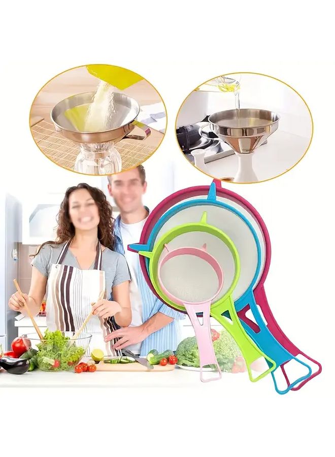 Assorted Color 4pcs Plastic Mesh Strainer Set Long Handle Kitchen Sieves - Image 4