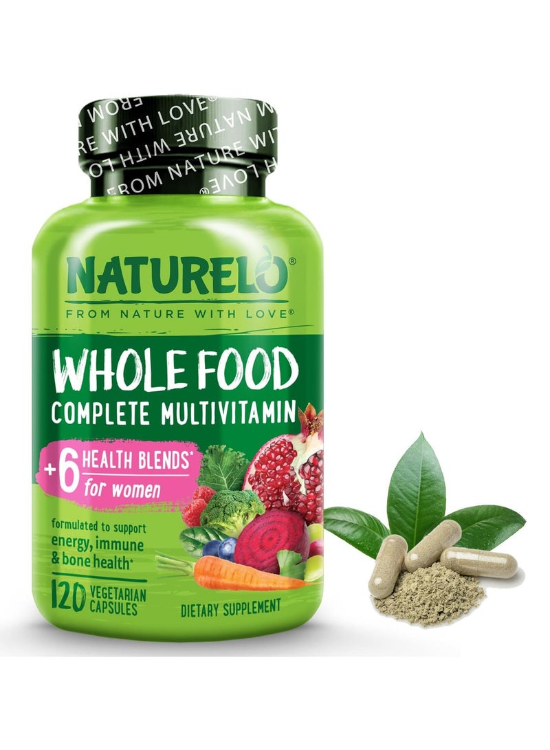 NATURELO Whole Food Multivitamin for Women - فيتامينات طبيعية ومعادن ومستخلصات عضوية خام - أفضل مكمل للطاقة وصحة القلب - نباتي - غير معدّل وراثيًا - 120 كبسولة - Image 1