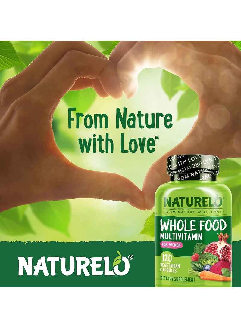 NATURELO Whole Food Multivitamin for Women - فيتامينات طبيعية ومعادن ومستخلصات عضوية خام - أفضل مكمل للطاقة وصحة القلب - نباتي - غير معدّل وراثيًا - 120 كبسولة - Image 2