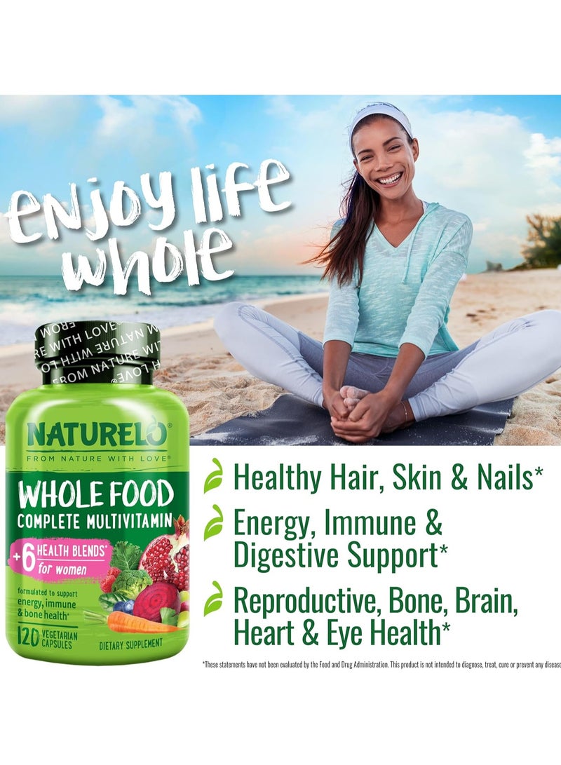 NATURELO Whole Food Multivitamin for Women - فيتامينات طبيعية ومعادن ومستخلصات عضوية خام - أفضل مكمل للطاقة وصحة القلب - نباتي - غير معدّل وراثيًا - 120 كبسولة - Image 3