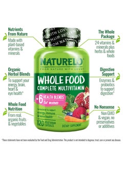 NATURELO Whole Food Multivitamin Natural Vitamins Minerals Raw Organic Extracts Best Supplement For Energy 120 Capsules  - Image 4