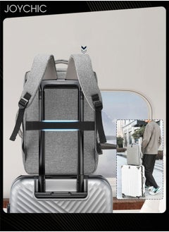 Joychic Solid Pattern Casual Laptop Bag Large Capacity Full Opening Computer Backpack with USB Charging Port for Men School Office Work Travel Fit 15.6 inch Grey  - Image 4